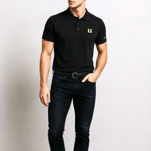 Devon & Jones Men's Polo Sport Shirt Stretch Short Sleeve Black Sz M